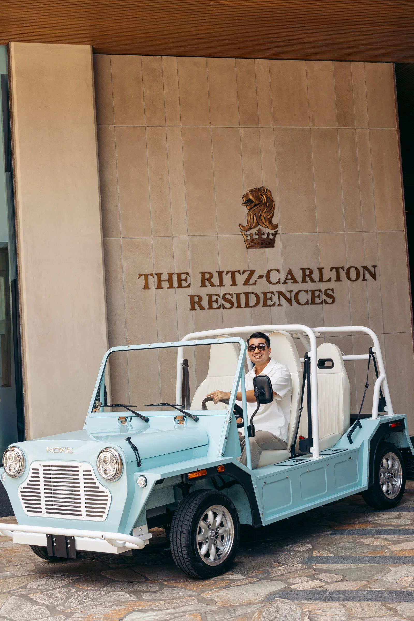 Moke at The Ritz-Carlton Residences Waikiki entrance